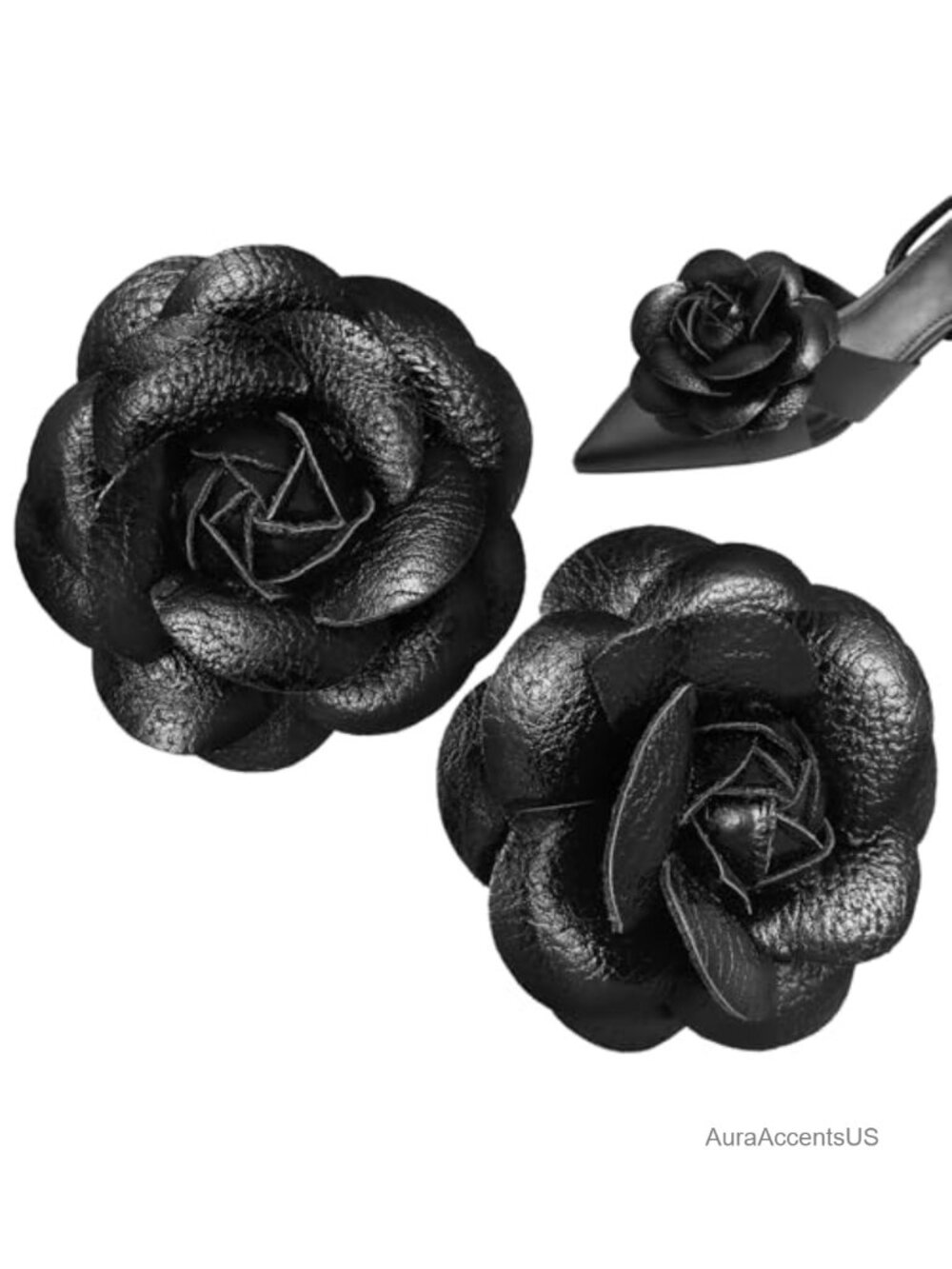 Faux Leather Flower Shoe Clips Set of 2 Shoe Embellishments for Heels